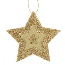 Χριστουγεννιάτικο Κρεμαστό Στολίδι Αστέρι 2D, Χρυσό με Μπεζ (12cm)